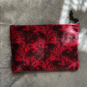 Ipsy Red and Black Lace Patterned Bat Makeup Bag